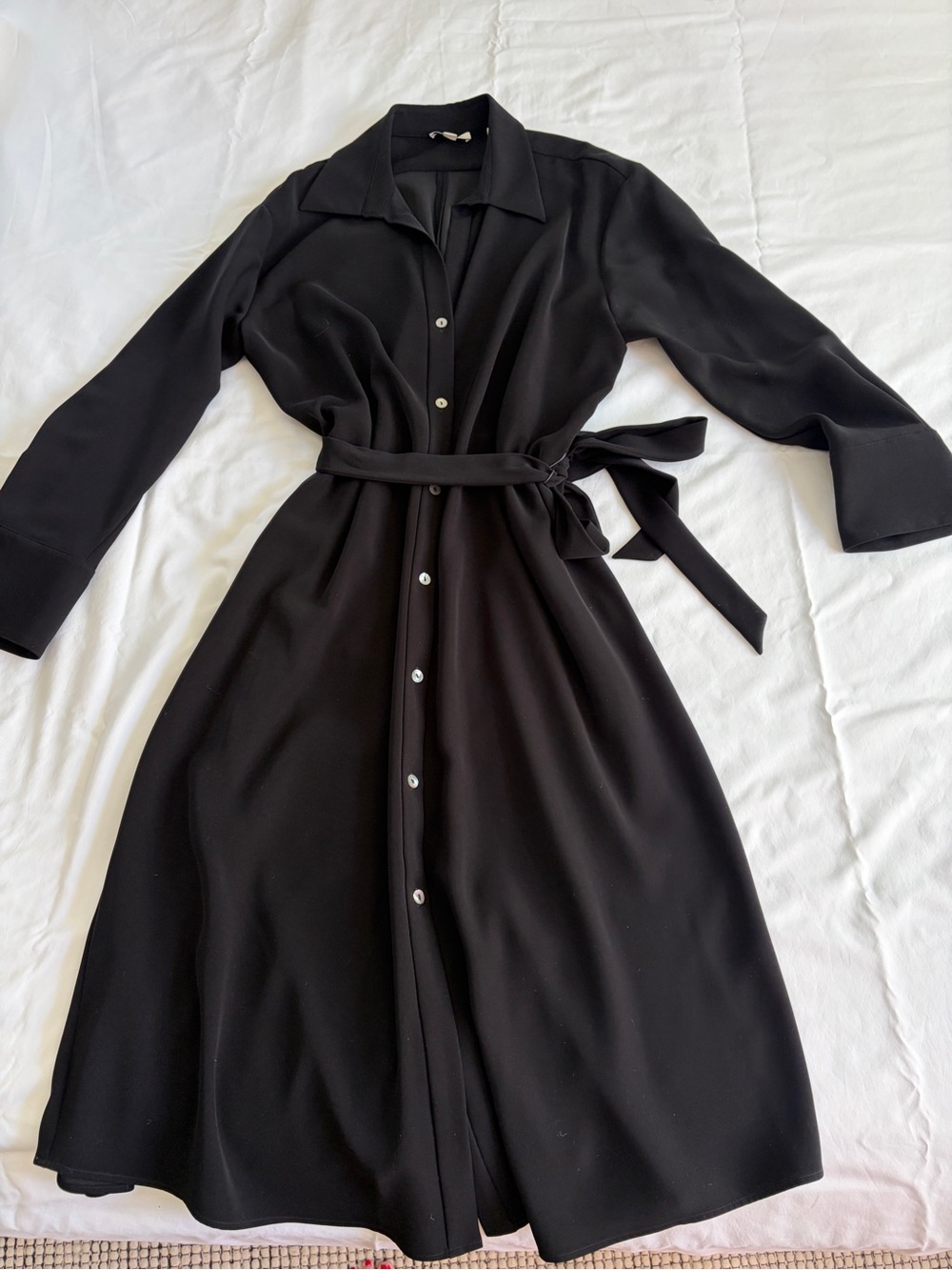 Vince Black Midi Shirt Dress with Tie Waist